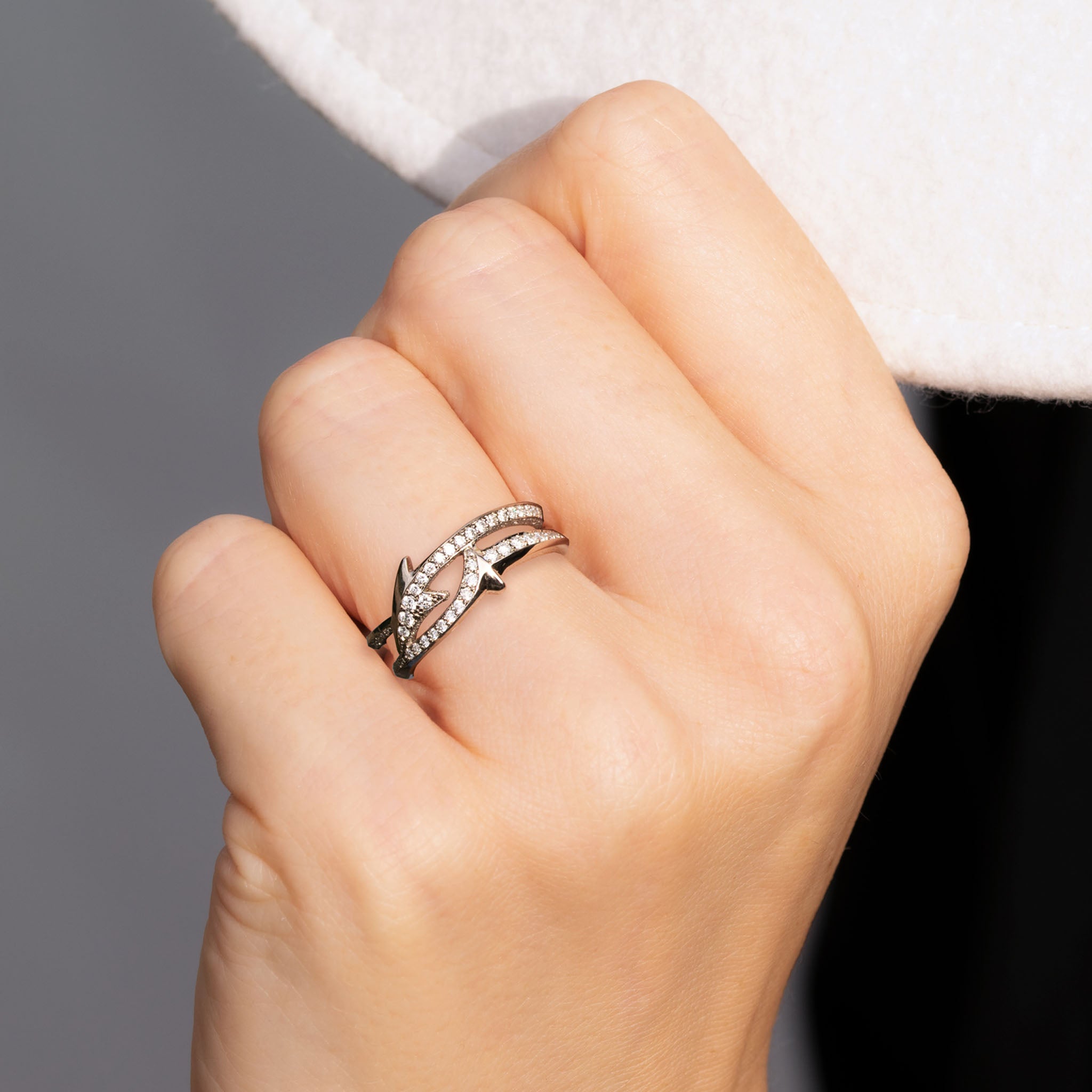 Double Band 18ct Recycled White Gold Diamond Ring